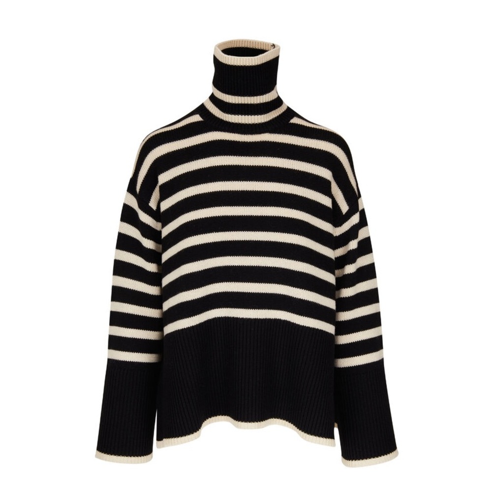 ✨ TOTEME Signature Striped Black and Cream Turtleneck Sweater